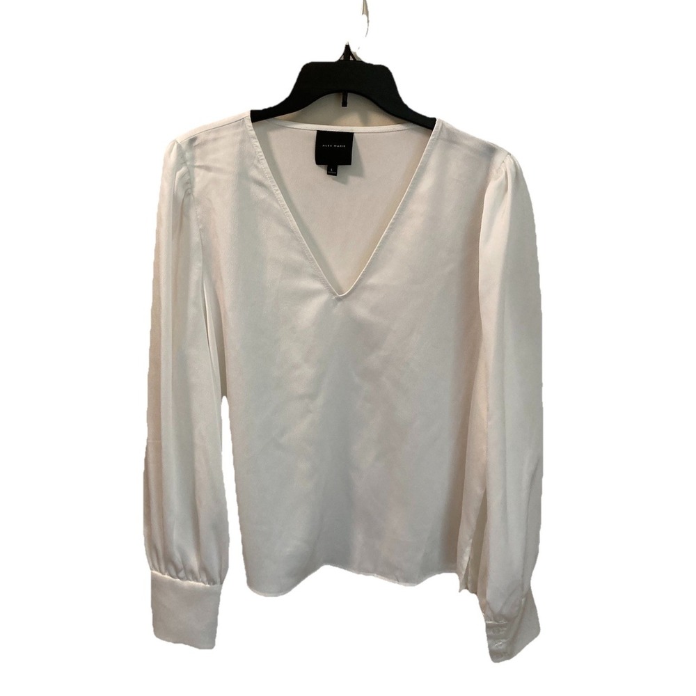 Alex Marie White Puffed Sleeve Blouse Size Large Textured Dressy Office Party